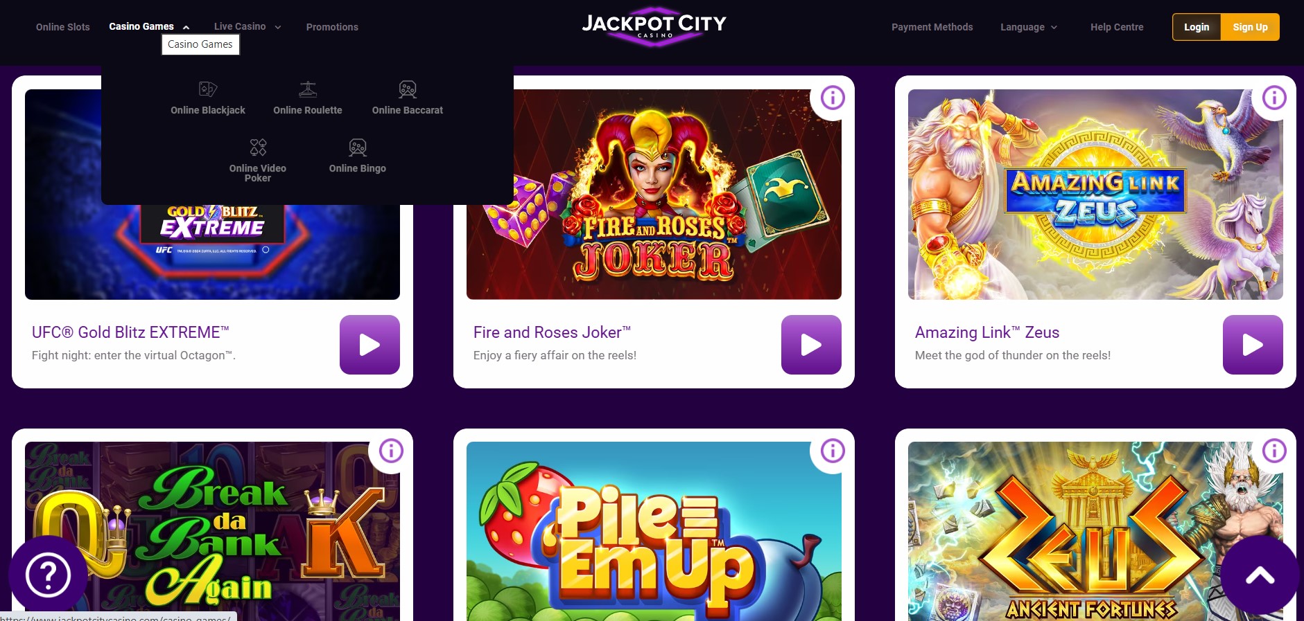 Online casino games lobby